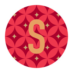 Obraz premium A modern and sleek letter S set against a red circular background with floral geometric patterns. Ideal for logos, branding, or projects seeking a stylish and elegant touch.