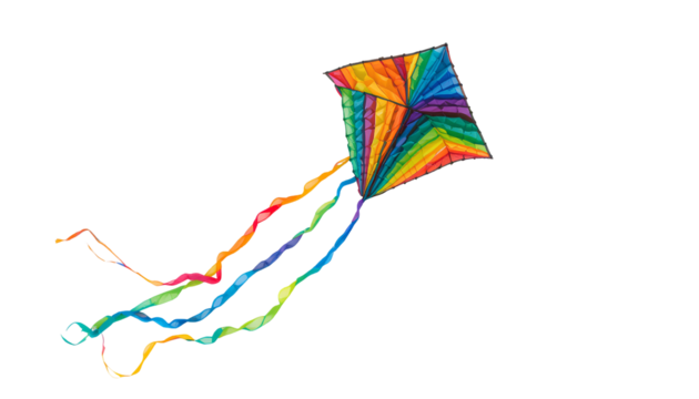 Photo of Colorful diamond-shaped kite rainbow pattern isolated on transparent background 