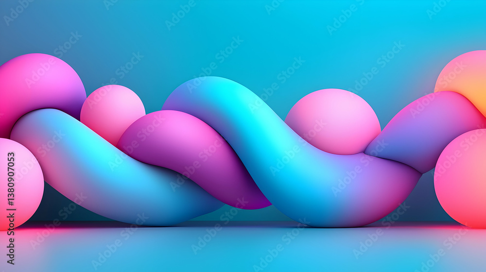 Poster abstract colorful 3d render of intertwined gradient shapes