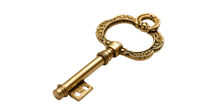 Photo of golden key isolated on transparent background  - Powered by Adobe