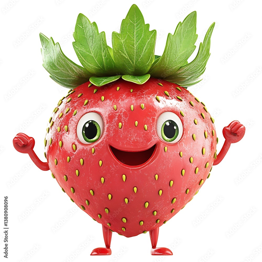 Aufkleber strawberry character in a playful pose: a cheerful and vibrant strawberry character with a smiling f
