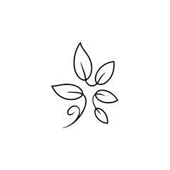 Minimalist Floral Design: Line Art Leaves on White Background