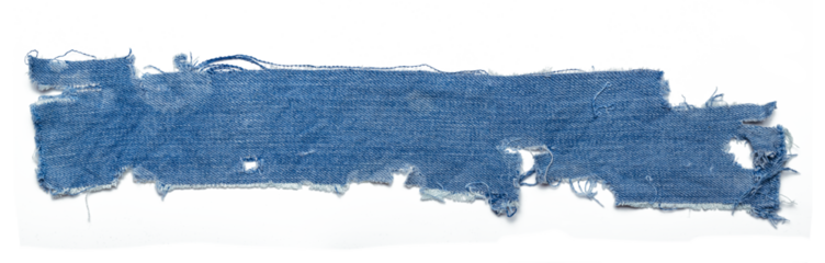 jeans. a frayed and torn piece of denim rag.