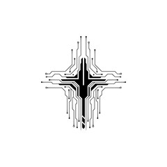 Tech Cross: Circuit Board Design on Light Gray Background