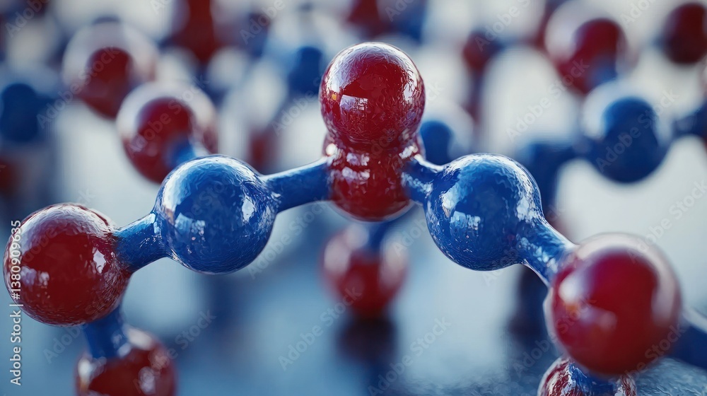 Poster microscopic molecular structure: a 3d rendering of intricate atomic bonds in red and blue