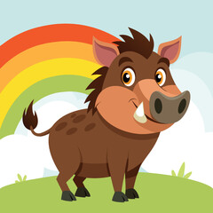 Funny and cute Boar. Baby boar standing. Vector illustration wild boar character design with flat color. Can be used for design of t-shirts, posters and Baby Shower party and characters.