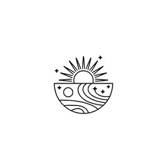 Minimalist Sun, Moon, and Waves Logo - Celestial Line Art