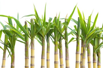 Fototapeta premium Sugar Cane Growing with Green Leaves on Isolated White Background