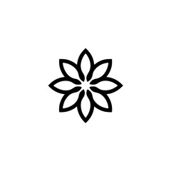 Minimalist Black Flower Logo on White, Geometric Design
