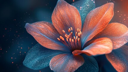 A flower with a blue and orange background