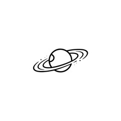 Minimalist Saturn Planet Icon: Black Outline on White Background