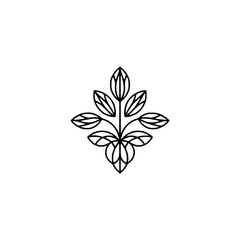 Minimalist Botanical Logo: Black Line Art Plant on White