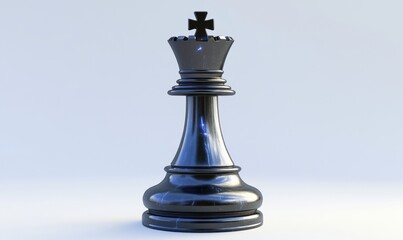Fototapeta premium Black king chess piece on white background, strategy and power
