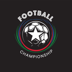 A vector illustration featuring a football with a star at its center, surrounded by circular lines in blue, green, and red