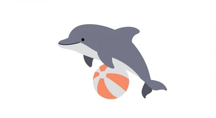 Fototapeta premium Cute dolphin balancing colorful ball illustration