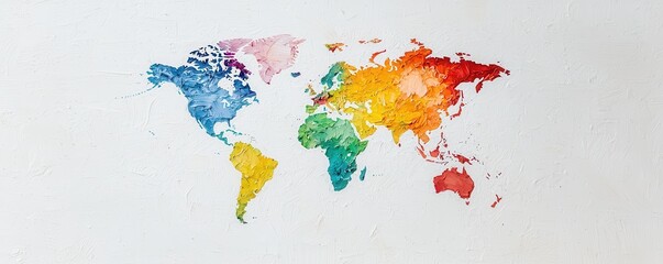 Fototapeta premium Colorful Watercolor World Map Illustration with Unique Artistic Design and Subtle Texture on a Light Background