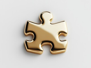 Obraz premium Gold puzzle piece on white background, solution concept