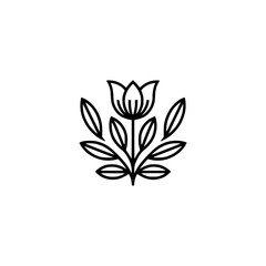 Minimalist Black Flower Icon: Clean Line Art on White Background