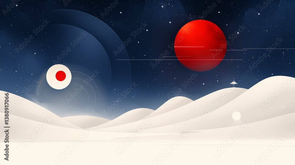 Poster crimson sphere suspended in azure sky captivating display of color and form vivid