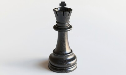 Fototapeta premium Black queen chess piece on white background, strategy game concept (1)