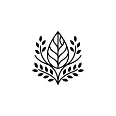Minimalist Black Leaf Emblem on White: Nature-Inspired Logo Design