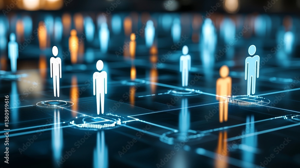 Poster people on grid study of individuals positioned on structured platform