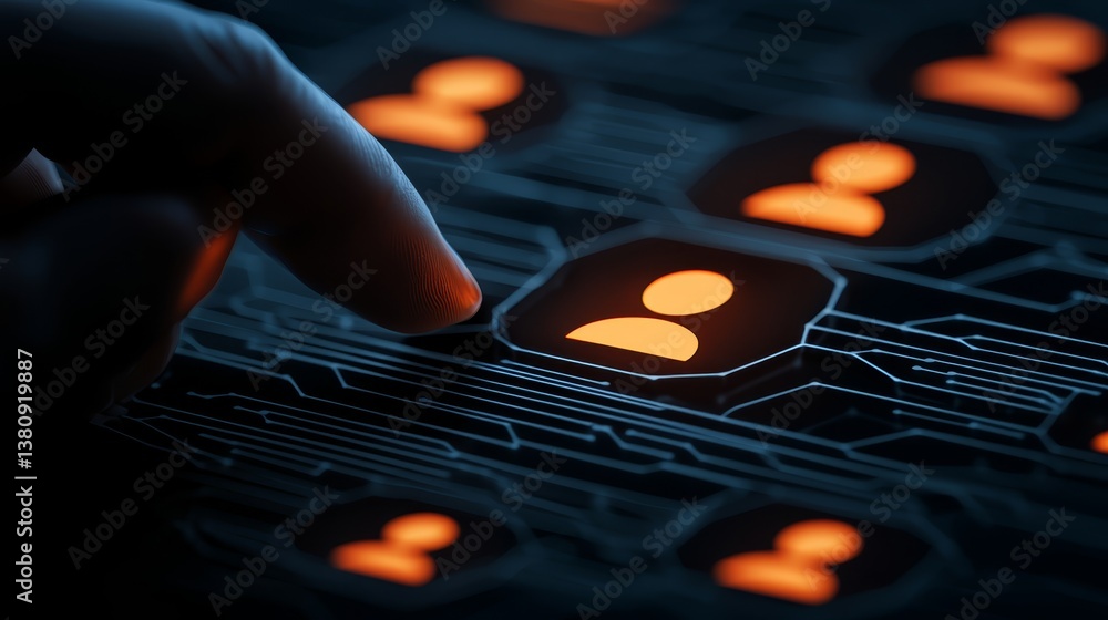 Poster hand engaging circuit button activating electronic control system for seamless operation