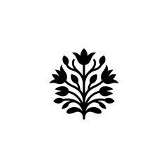 Black Floral Emblem on White, Minimalist Design, Vector Illustration