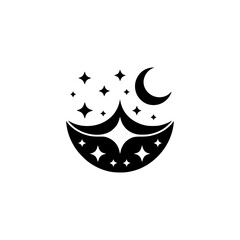 Night Sky Silhouette Logo: Moon, Stars, & Sparkles, Minimalist Design