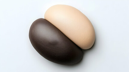 Beige and Dark Brown Oval Objects on White Background