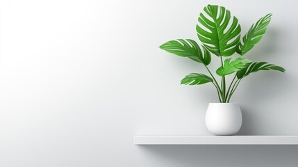 Vibrant green plant in pot on wooden shelf bringing nature indoors