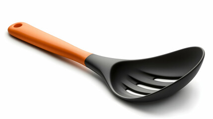 Black and Orange Slotted Spoon on White Background