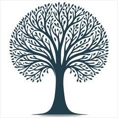 Fototapeta premium Majestic Tree Silhouette , Tree silhouette vector art, Black silhouette of a majestic tree with intricate roots and full foliage, isolated on white background