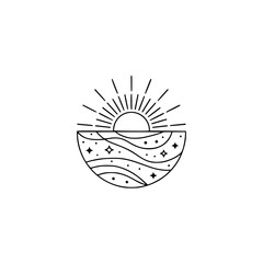 Minimalist Sun & Celestial Ocean Illustration