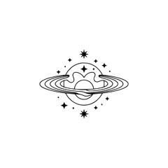 Minimalist Celestial Planet Icon, Line Art, Mystical Design