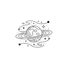 Minimalist Space Illustration: Planet, Stars, and Cosmic Design