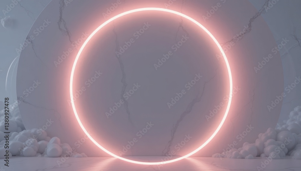 Aufkleber illuminated circular neon portal installation abstract gallery digital art minimalist space wide-ang