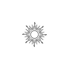 Minimalist Sun Illustration, Black and White, Isolated on White