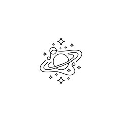 Celestial Symphony: Planet & Music Note Line Art on White