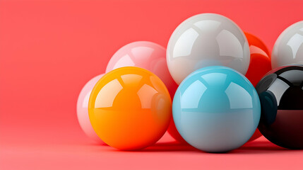 Close-up of Colorful Glass Marbles on Red Background