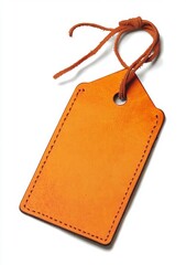 Orange leather tag, studio shot, blank, white background, retail (1)