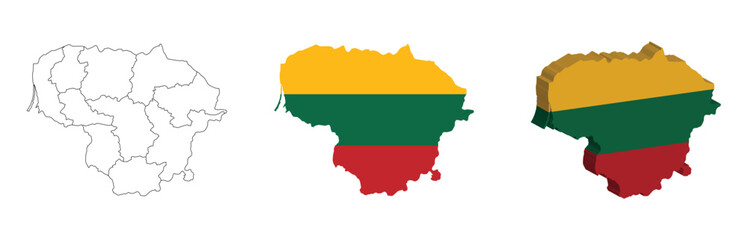 Lithuania outline, fill with flag and 3d map
