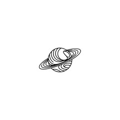 Minimalist Saturn Illustration, Black Line Art on White, Space Concept