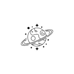 Minimalist Space Planet Icon with Stars - Line Art Logo