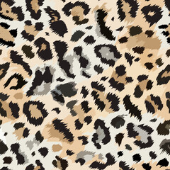 Vector trendy leopard hand drawn seamless pattern. Detailed fashionable wild animal skin, natural cheetah texture for fashion print design, fabric, textile, cover, wrapping, background, wallpaper.