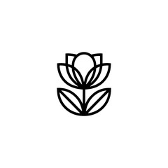 Minimalist Lotus Flower Logo Design in Black on White, Geometric & Modern