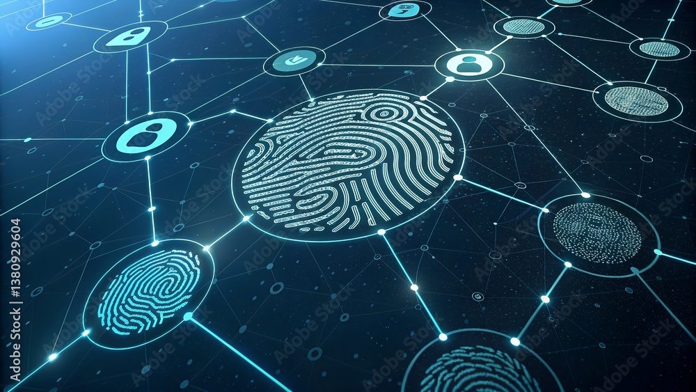 Aufkleber digital background with a stylized representation of a fingerprint made of digital data, biometrics,
