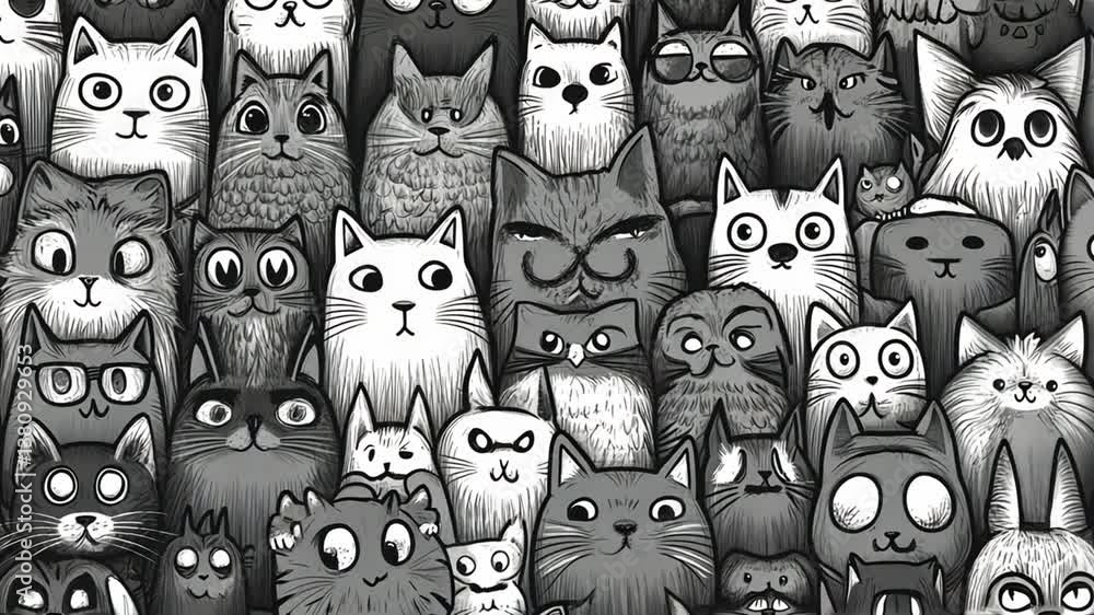Aufkleber hand drawn doodle cats create a playful background design generative ai