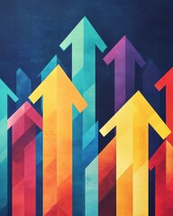 Rising arrow symbols representing economic growth, vibrant colors