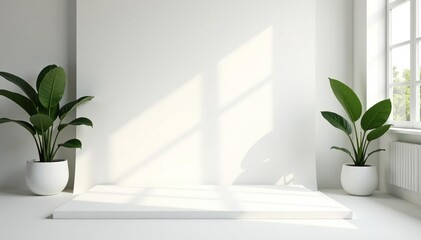 Clean, minimalist white backdrop for product display, pure, bright